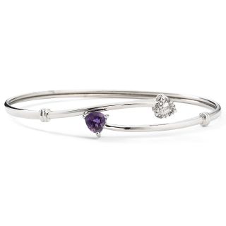 Genuine Amethyst & Diamond Accent Heart Bangle Sterling Silver, Womens