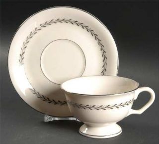 Pickard Silver Wreath Footed Cup & Saucer Set, Fine China Dinnerware   Silver Le