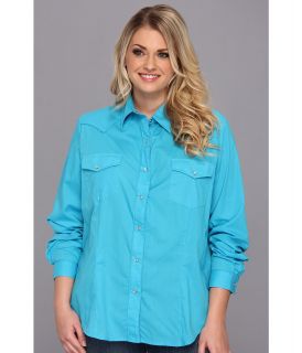 Roper Plus Size 9152C3 Solid Turquoise Broadcloth Womens Long Sleeve Button Up (Blue)