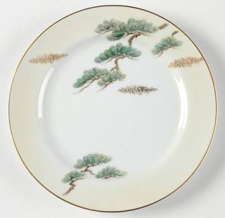 Noritake Ming Dessert/Pie Plate, Fine China Dinnerware   Green Tree Limbs, Gold
