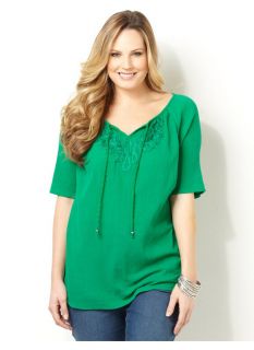 Catherines Plus Size Embroidered Peasant   Womens Size 3X, Thyme Green