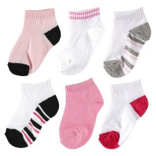 Luvable Friends Infant Girls 6 Pack No Show Striped Ankle Socks   Pink 18 36M