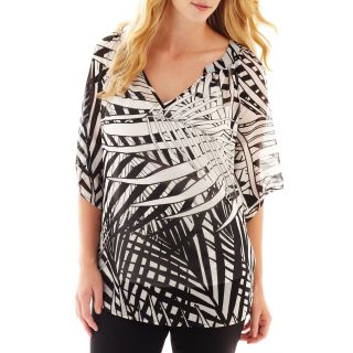 Worthington 3/4 Sleeve Woven Top w/ Cami, Blk/wht a, Womens