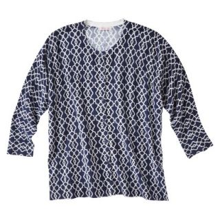 Merona Womens Plus Size 3/4 Sleeve Crew Neck Cardigan Sweater   Navy/Cream 1