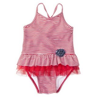 Circo Infant Toddler Girls Stripe Tutu 1 Piece Swimsuit   Red 12 M