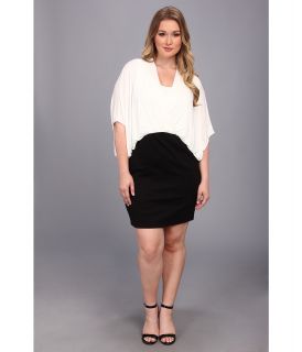 DKNYC Plus Size City Jersey S/S Draped Crossover Dress w/ Ponte Skirt Womens Dress (White)