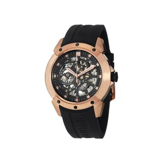 STUHRLING Mens Rose Gold Tone Stainless Steel Skeleton Face Automatic Watch