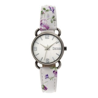 Decree Womens Flower Print Strap Watch, White