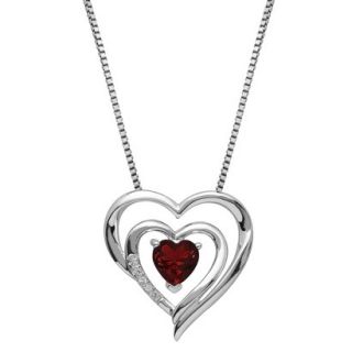 Sterling Silver Double Framed Garnet with White Topaz Accent Heart Pendant   18