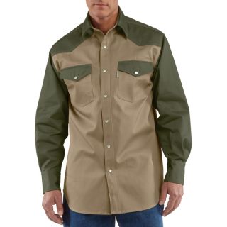 Carhartt Ironwood Snap Front Twill Work Shirt   Khaki/Moss, 3XL Tall, Model S209