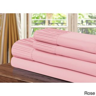 Chic Luxury Home Collection 4 piece Pleated Microfiber Sheet Set Pink Size King