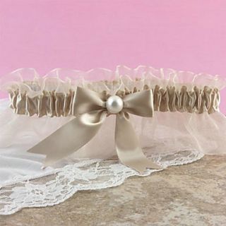 Champagne Satin And Lace Garter with Organza Bow