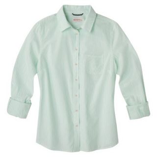 Merona Womens Favorite Button Down Shirt   Lawn   Aqua Stripe   XL