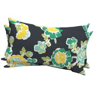 Room Essentials 2 Piece Outdoor Lumbar Pillow Set   Tossed Floral Green/Yellow