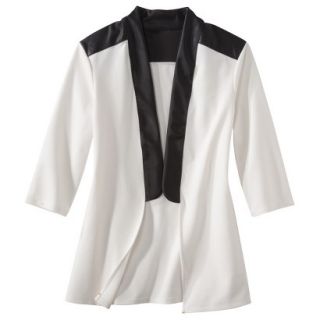 labworks Womens Plus Size Faux Leather Trim Tuxedo Jacket   White SP