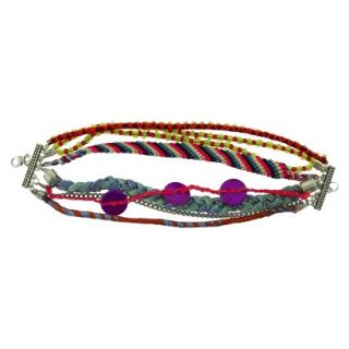 Womens Multicolor Strand Friendship Bracelet with Chain, Satin Weave and Seed