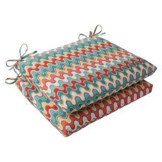Outdoor 2 Piece Square Seat Cushion Set   Red/Turquoise Chevron