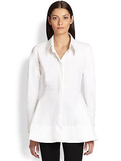 Donna Karan Cotton Poplin Peplum Shirt   White