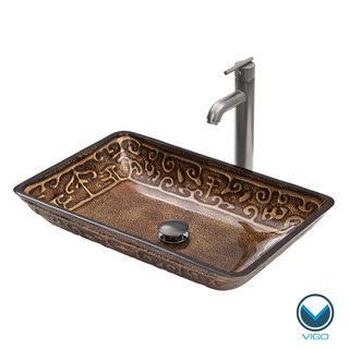Vigo Rectangular Golden Greek Glass Vessel Sink And Brushed Nickel Faucet Set