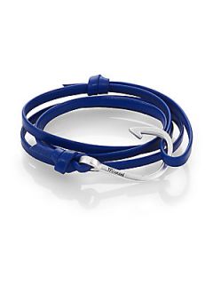 Miansai Silver Tone Hook Leather Bracelet