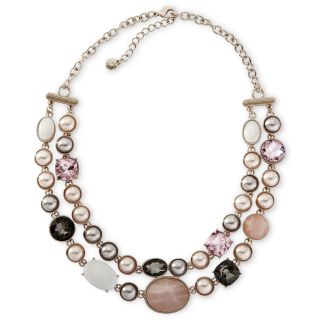 MONET JEWELRY Monet Pink & Gray Double Row Gold Tone Necklace, Mult