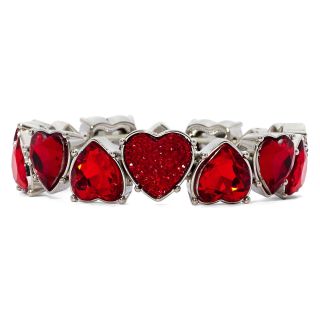 LIZ CLAIBORNE Red Glitter Heart Stretch Bracelet