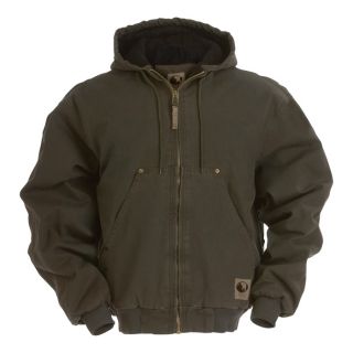 Berne Original Washed Hooded Jacket   Quilt Lined, Olive, Small, Model HJ375