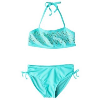Girls 2 Piece Chevron Sequin Bandeau Bikini Swimsuit Set   Aqua M