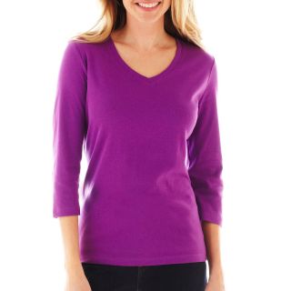 St. Johns Bay St. John s Bay 3/4 Sleeve Essential V Neck Tee, Island Orchid,