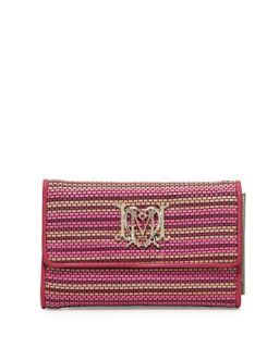 Medium Woven Faux Leather Stripe Wallet, Pink