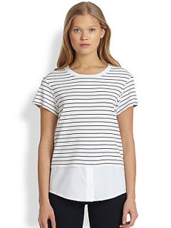 Theory Niceville Shirt Hem Striped Tee   White Navy