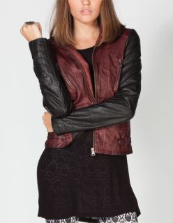 Color Block Womens Faux Leather Jacket Black/Red In Sizes Small, X Large,
