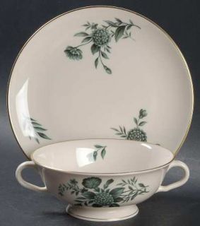 Pickard Diana Green Footed Cream Soup Bowl & Saucer Set, Fine China Dinnerware  