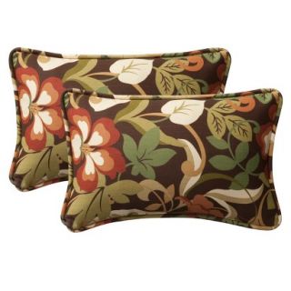 2 Piece OutdoorToss Pillow Set   Brown/Green Floral 18