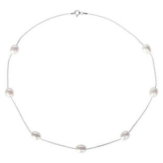 Womens Chain Necklace with Pearls   Silver