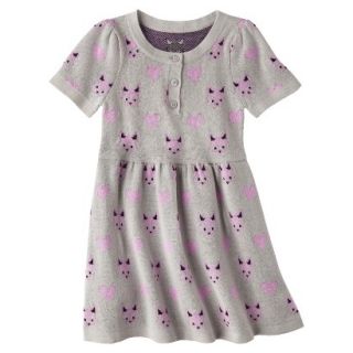Infant Toddler Girls Short Sleeve Knit Fox Dress   Grey 2T