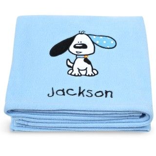 Playful Puppy Blue Applique Fleece Blanket   Embroidered