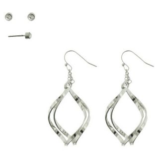 Duo Earring Set with Stone Stud and Twisted Double Drop Earring   Silver/Crystal