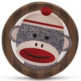 Sock Monkey Red Dessert Plates