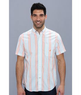Nautica Striped S/S Button Down Shirt Mens Short Sleeve Button Up (Orange)