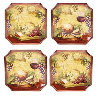 Hand painted Wine Map 8.75 inch Assorted Ceramic Salad/dessert Plates (set Of 4)