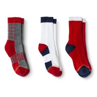 Signature GOLD by GoldToe Boys 3 Pack Athletic Crew Socks   Gray/Red   L