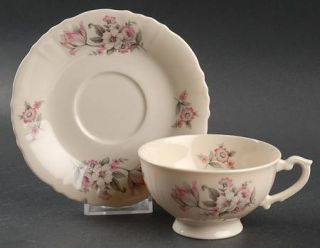 Aberdeen Moss Rose (Scalloped No Trim) Footed Cup & Saucer Set, Fine China Dinne