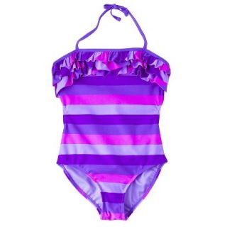 Girls 1 Piece Striped Swimsuit   Purple S