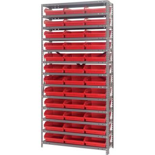 Quantum Storage 36 Bin Shelf Unit   12 Inch x 36 Inch x 75 Inch Rack Size, Red