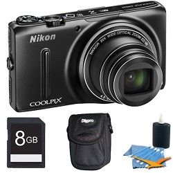Nikon COOLPIX S9500 18.1 MP 22x Zoom Built In Wi Fi Digital Camera Black Plus 8G