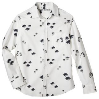Mossimo Supply Co. Mens Long Sleeve Oxford Button Down   White Sea Print S