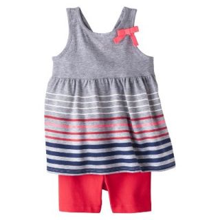 Circo Infant Toddler Girls Striped Babydoll Tank and Bike Short Set   Grey/Red