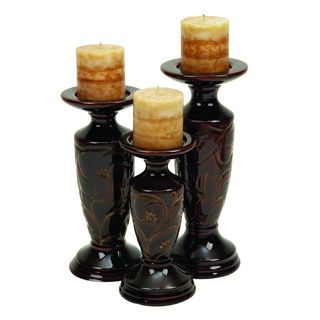 Antique Brown Ceramic Candle Holders (set Of 3)