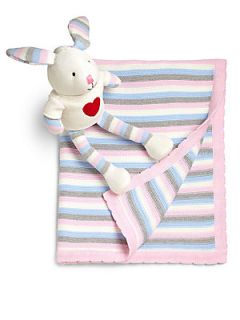 Elegant Baby Infants Two Piece Knittie Bittie Blanket & Bunny Set   White